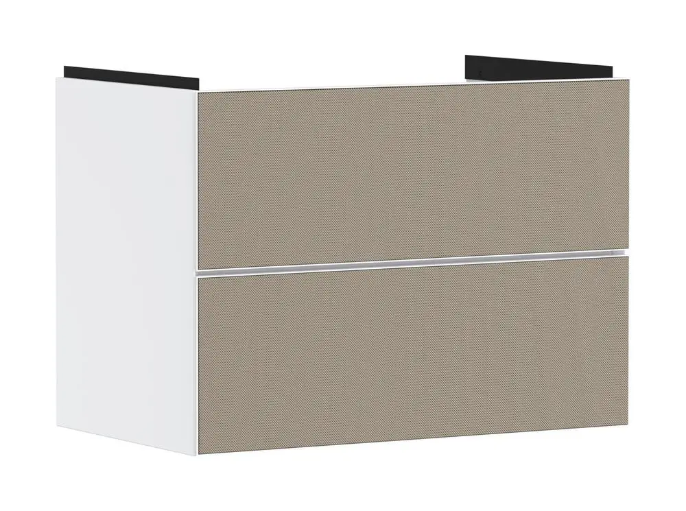 Waschtischunterschrank in Mattweiß mit zwei Schubkästen, gefertigt von Hansgrohe, geeignet für die Montage unter einem Waschtisch.